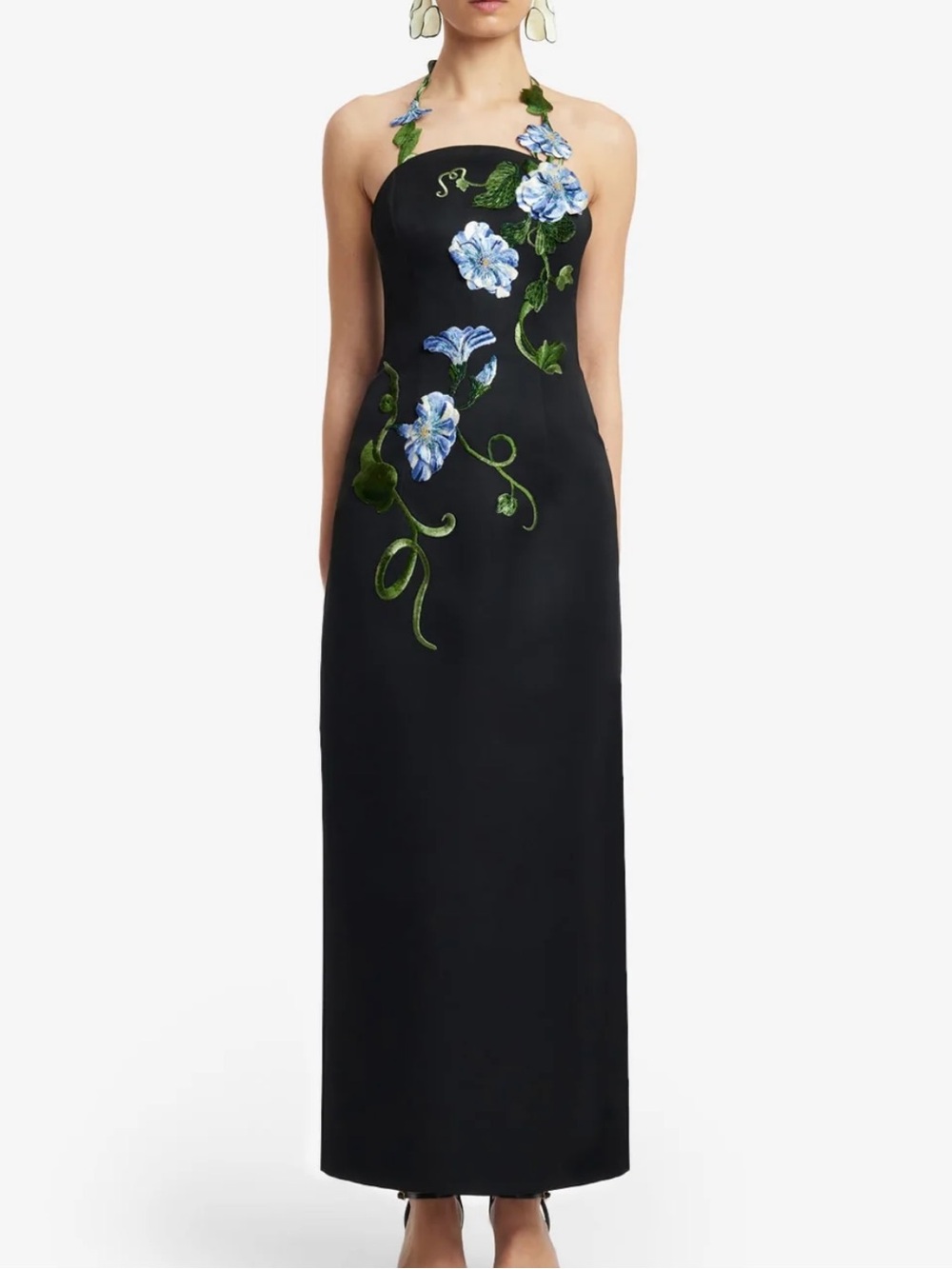 Leo Lin Ava Halterneck Appliqué Floral Bustier Maxi Dress